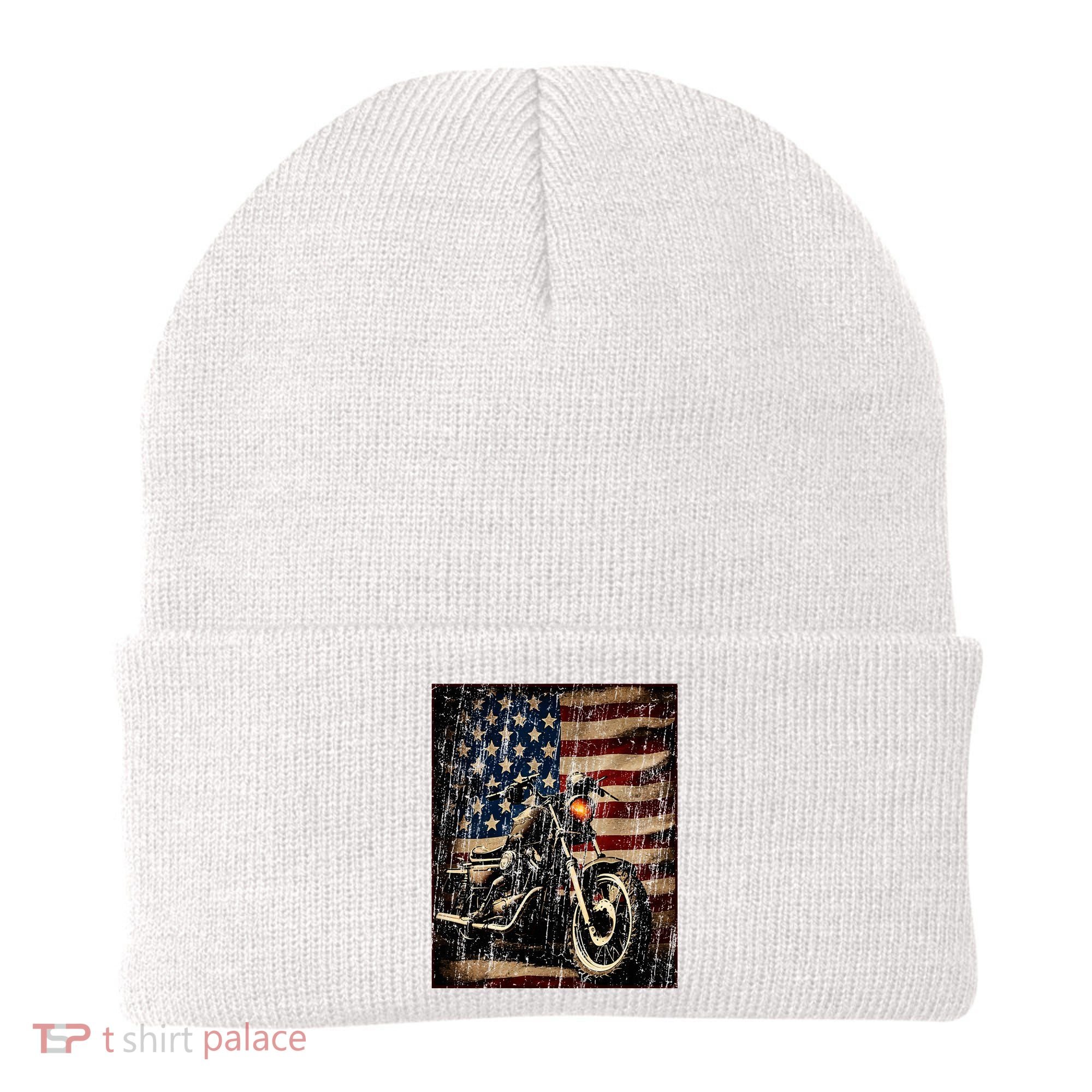 Motorcycle USA Flag Retro Biker Beanie