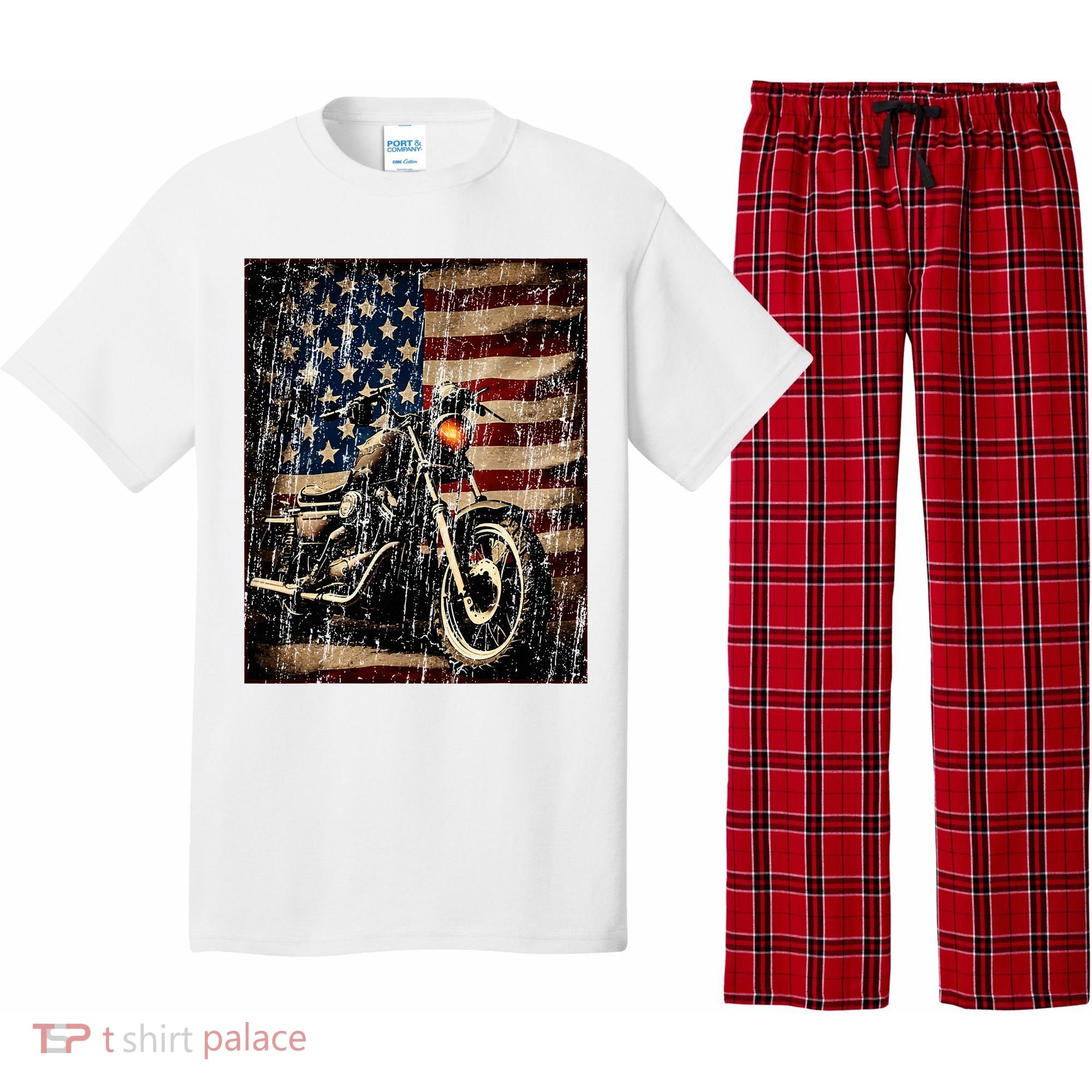 Motorcycle USA Flag Retro Biker Pajama Set