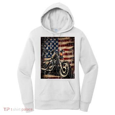 Motorcycle USA Flag Retro Biker Women's Hoodie
