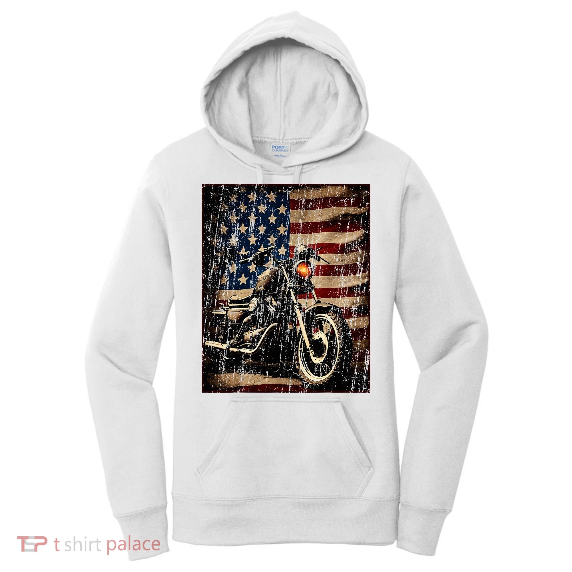 Motorcycle USA Flag Retro Biker Women's Hoodie