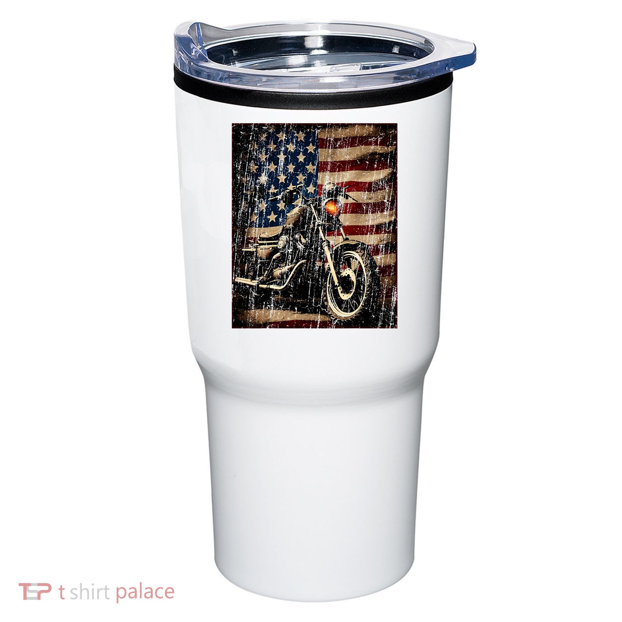 Motorcycle USA Flag Retro Biker Tumbler