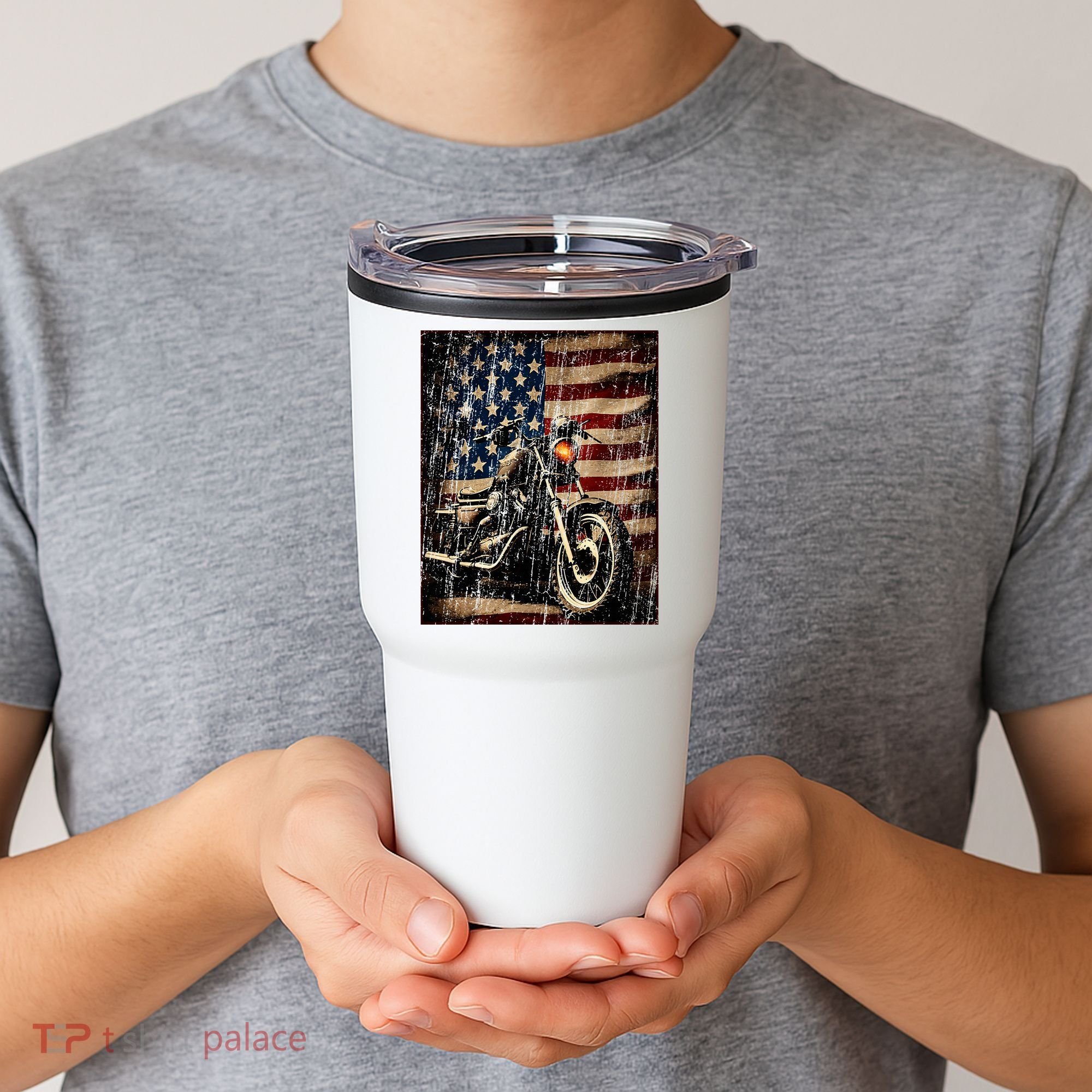 Motorcycle USA Flag Retro Biker Tumbler