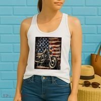 Motorcycle USA Flag Retro Biker Women's Tank Top thumb 2