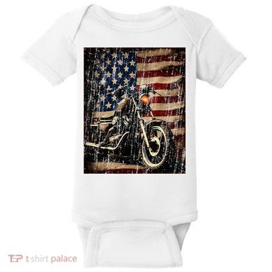 Motorcycle USA Flag Retro Biker Baby Bodysuit