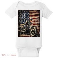 Motorcycle USA Flag Retro Biker Baby Bodysuit thumb 0