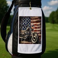Motorcycle USA Flag Retro Biker Golf Towel thumb 2