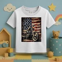 Motorcycle USA Flag Retro Biker Toddler T-Shirt thumb 3