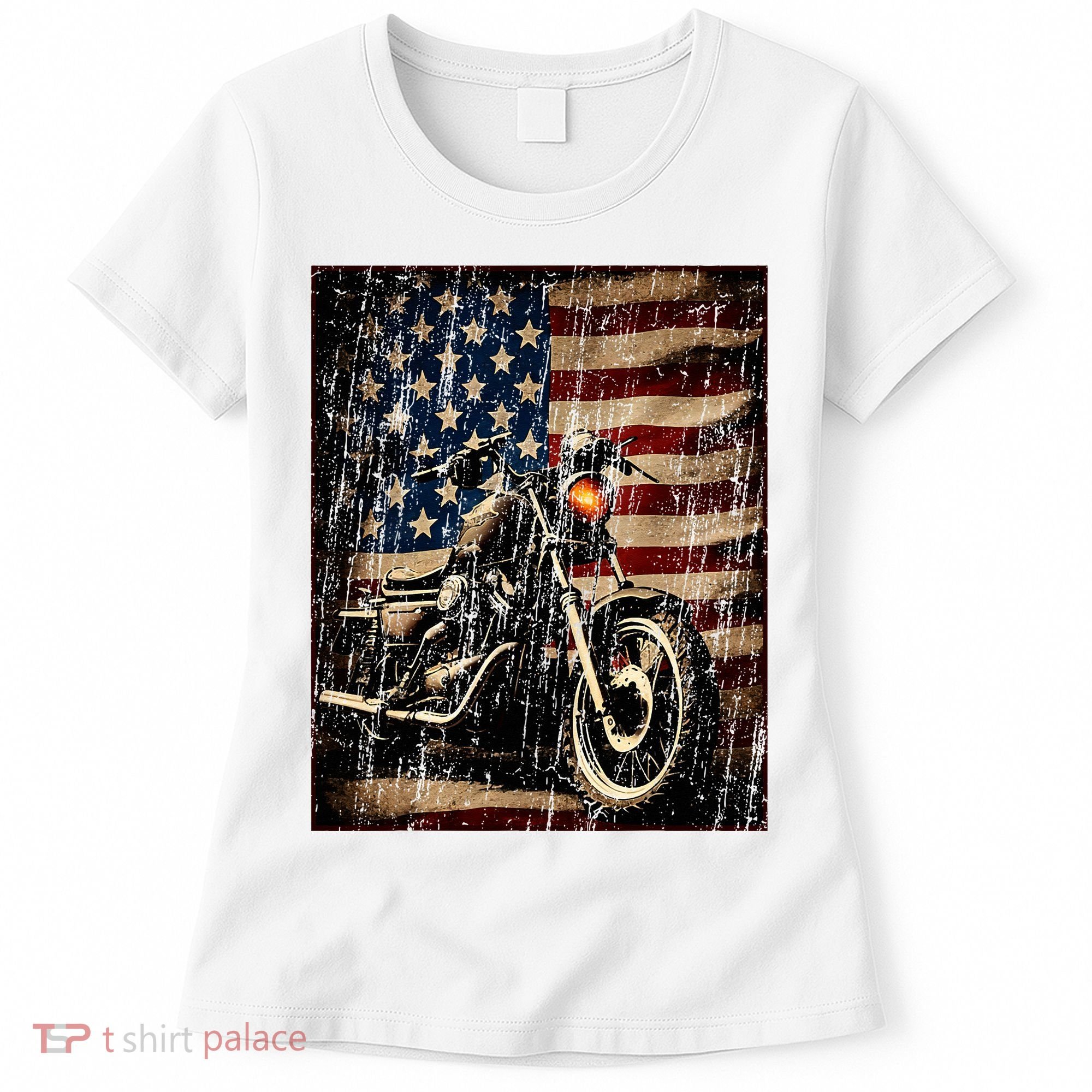 Motorcycle USA Flag Retro Biker Women's T-Shirt