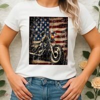 Motorcycle USA Flag Retro Biker Women's T-Shirt thumb 2