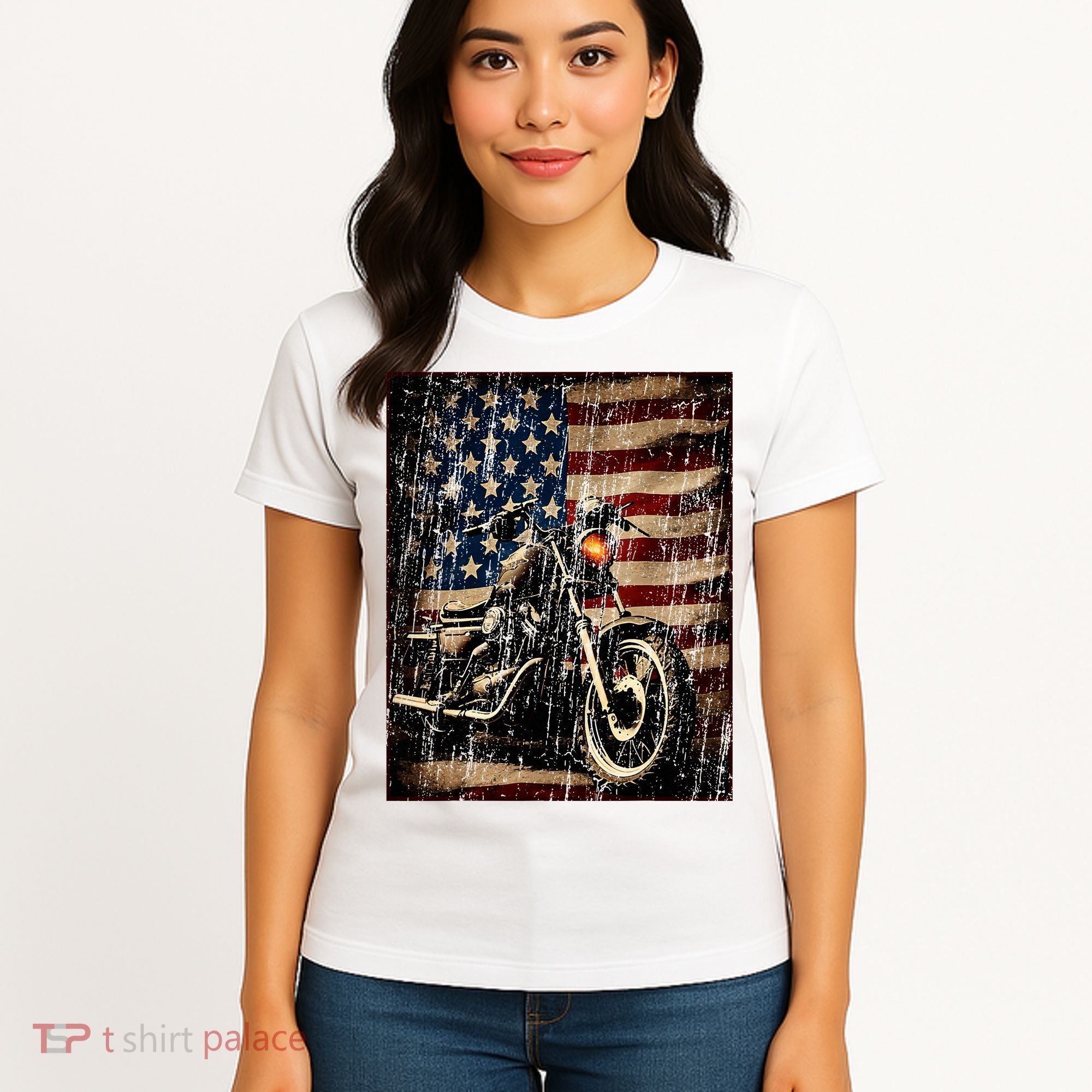 Motorcycle USA Flag Retro Biker Women's T-Shirt