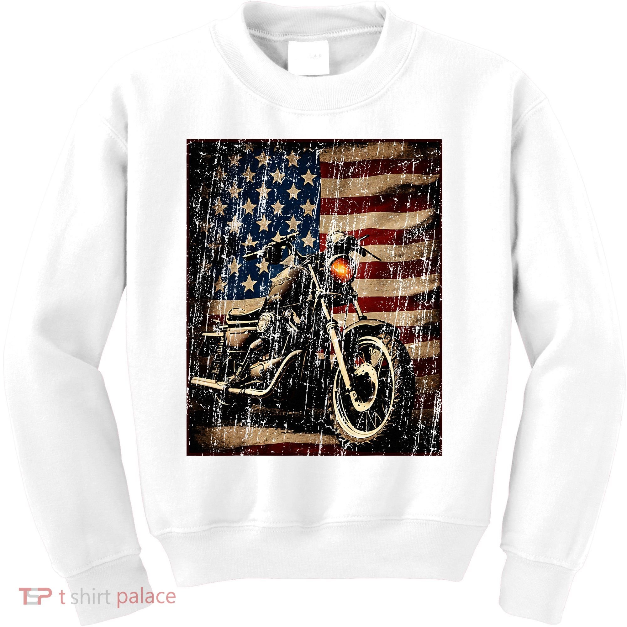 Motorcycle USA Flag Retro Biker Kids Sweatshirt