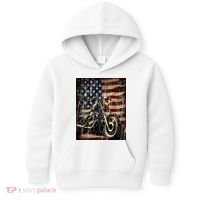 Motorcycle USA Flag Retro Biker Kids Hoodie thumb 0
