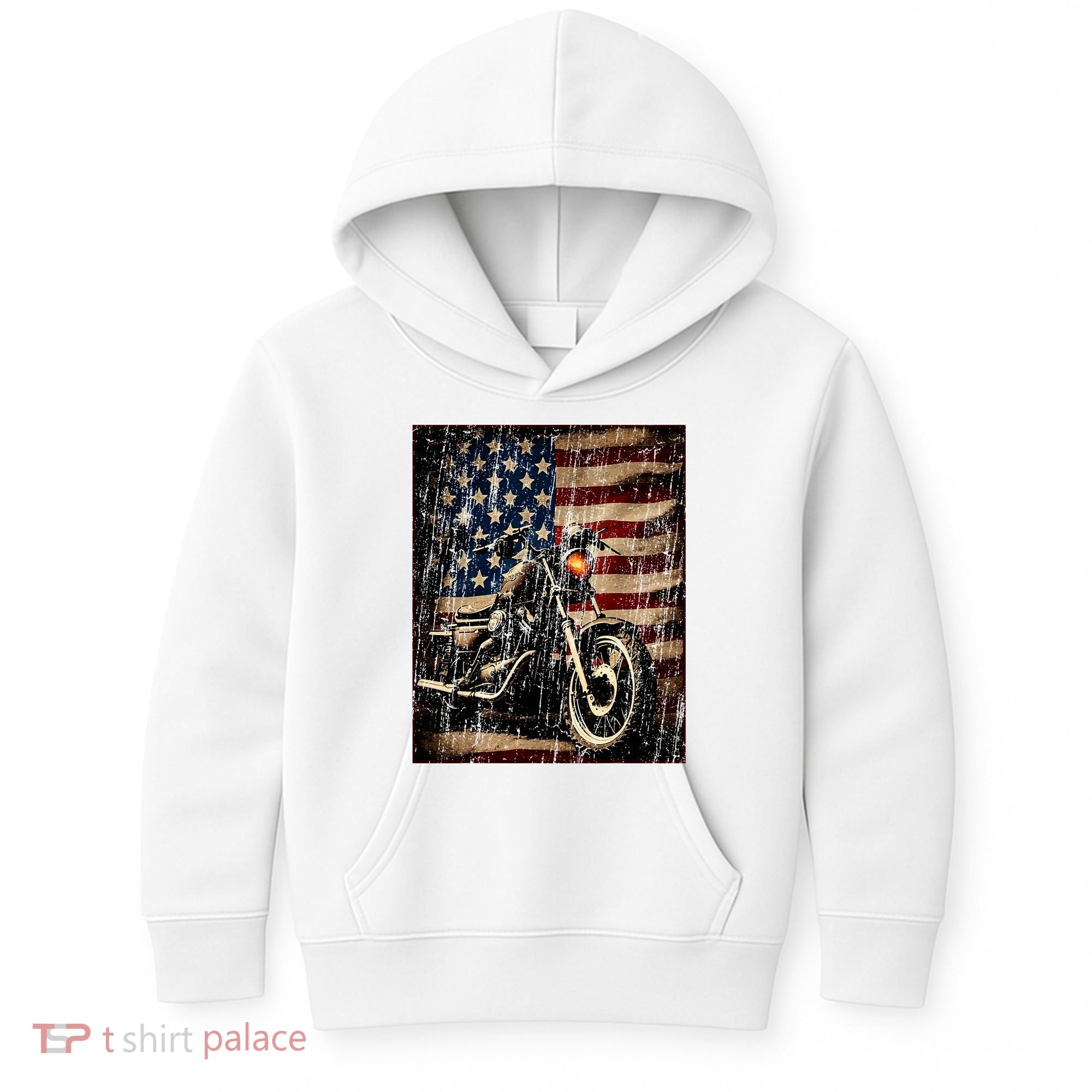 Motorcycle USA Flag Retro Biker Kids Hoodie