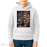 Motorcycle USA Flag Retro Biker Kids Hoodie thumb 4