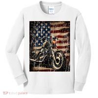 Motorcycle USA Flag Retro Biker Kids Long Sleeve Shirt thumb 0
