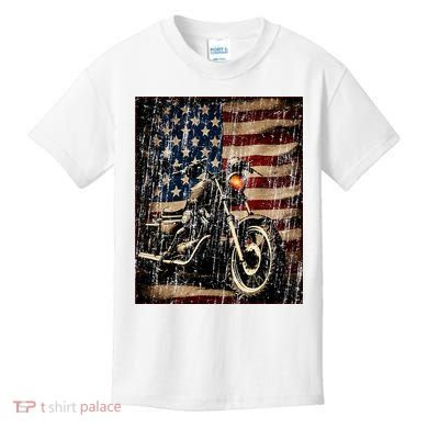 Motorcycle USA Flag Retro Biker Kids T-Shirt