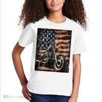 Motorcycle USA Flag Retro Biker Kids T-Shirt thumb 2