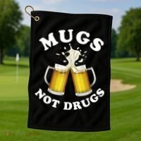 Mugs Not Drugs Funny St. Patrick's Day Beer Golf Towel thumb 1
