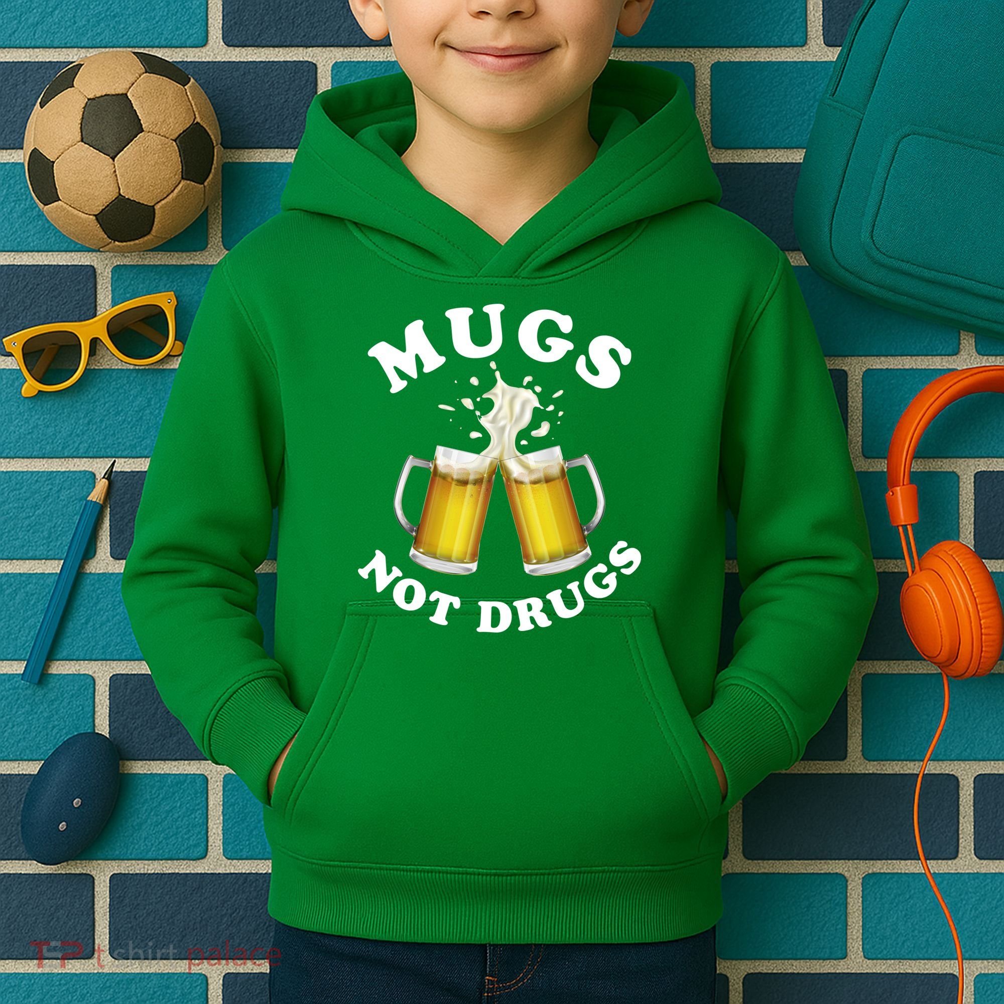 Mugs Not Drugs Funny St. Patrick's Day Beer Kids Hoodie