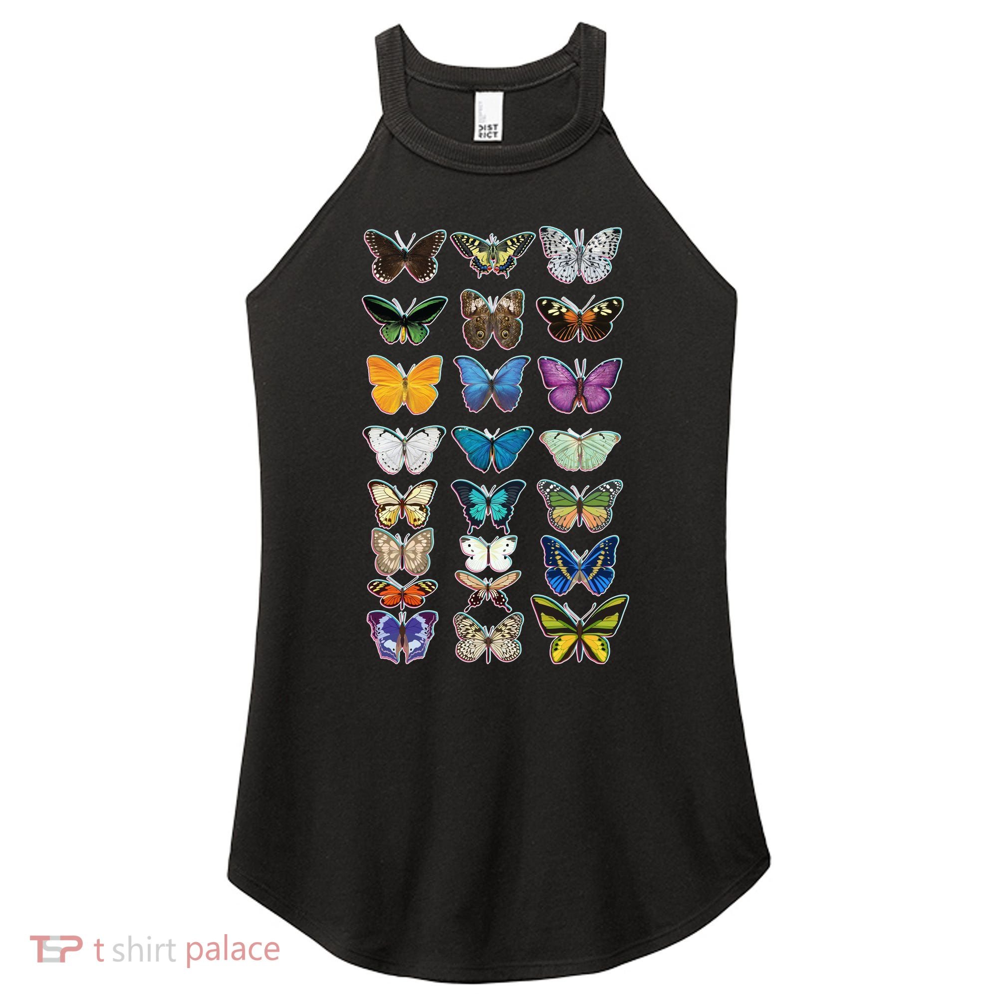 Multi Butterflies Botanical Species Women's Perfect Tri Rocker Tank