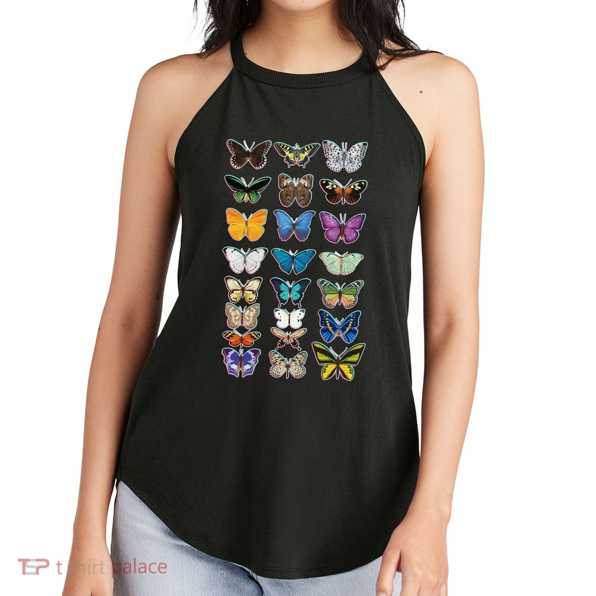 Multi Butterflies Botanical Species Women's Perfect Tri Rocker Tank