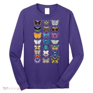 Multi Butterflies Botanical Species Long Sleeve Shirt