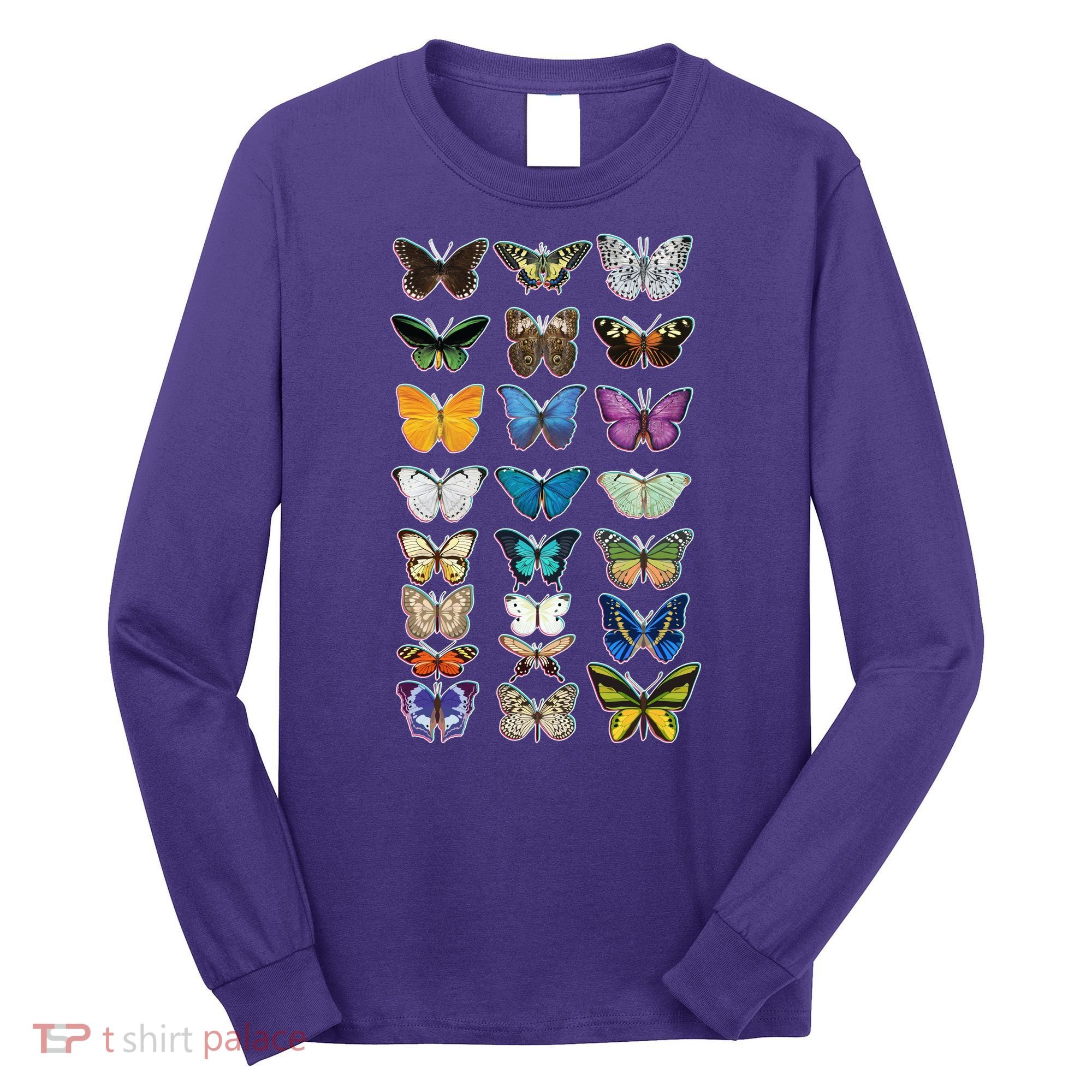 Multi Butterflies Botanical Species Long Sleeve Shirt