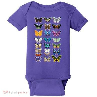 Multi Butterflies Botanical Species Baby Bodysuit