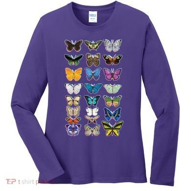 Multi Butterflies Botanical Species Women's Long Sleeve Shirt
