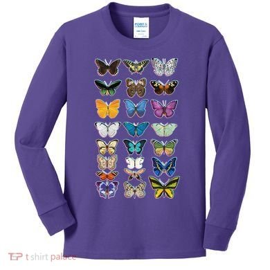 Multi Butterflies Botanical Species Kids Long Sleeve Shirt