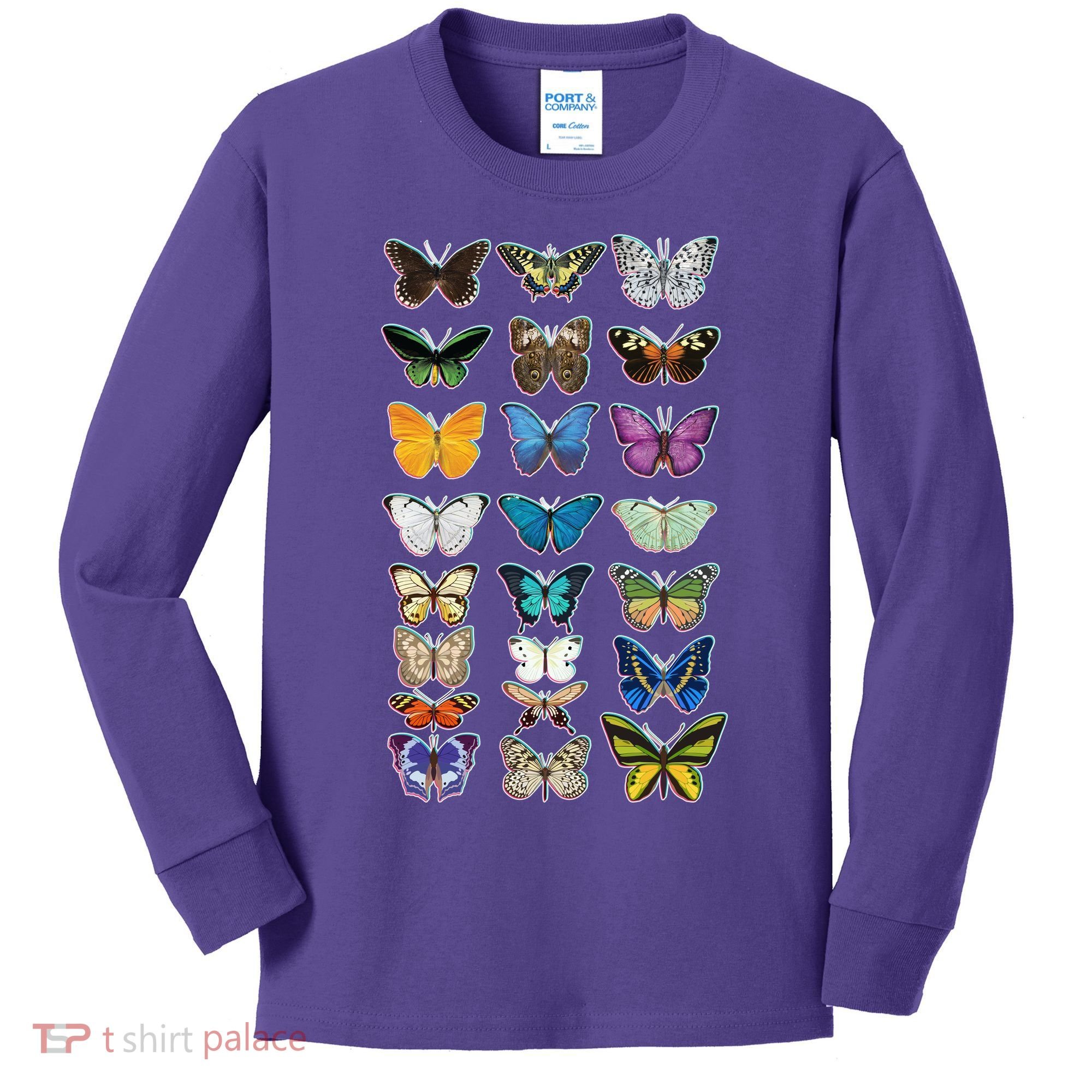Multi Butterflies Botanical Species Kids Long Sleeve Shirt