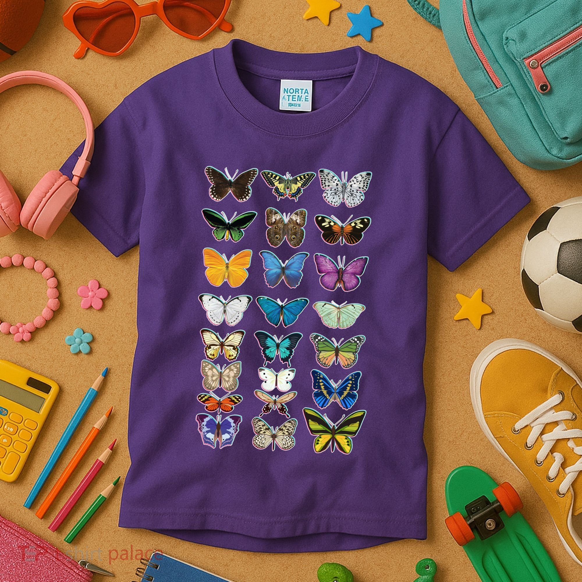 Multi Butterflies Botanical Species Kids T-Shirt