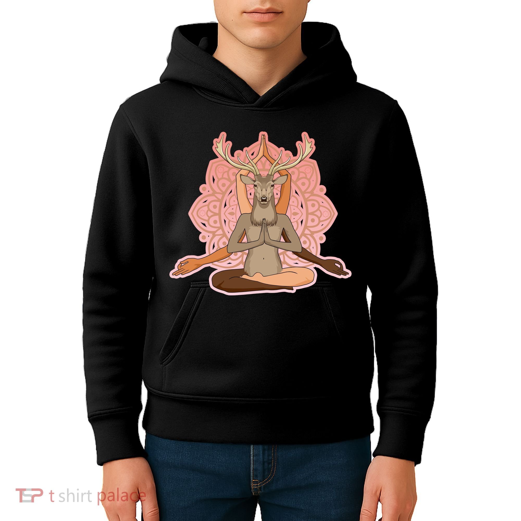 Multi-Ethnic Unity Yoga Deer Kids Hoodie