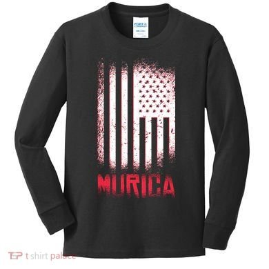 Murica American Flag Patriotic Kids Long Sleeve Shirt