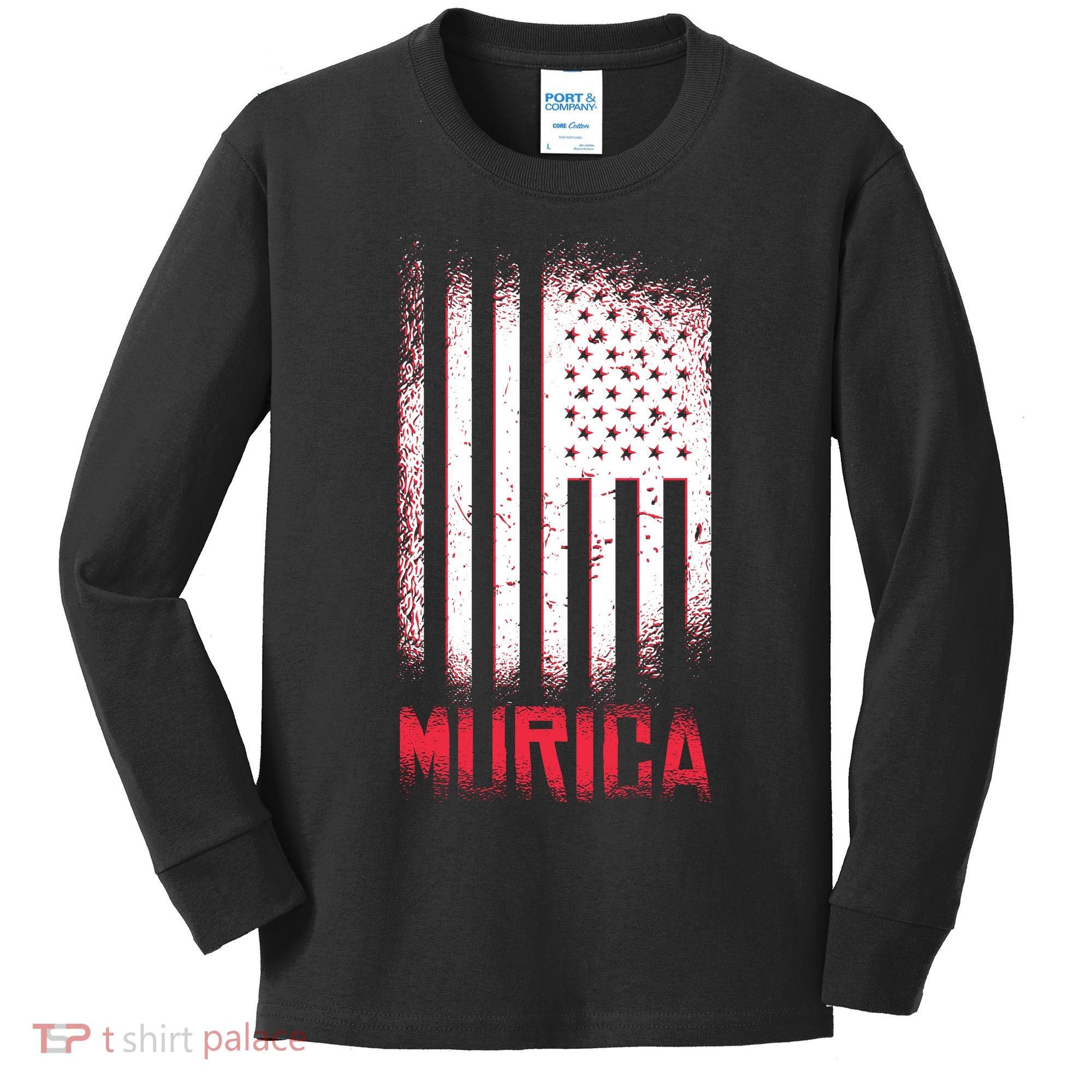 Murica American Flag Patriotic Kids Long Sleeve Shirt