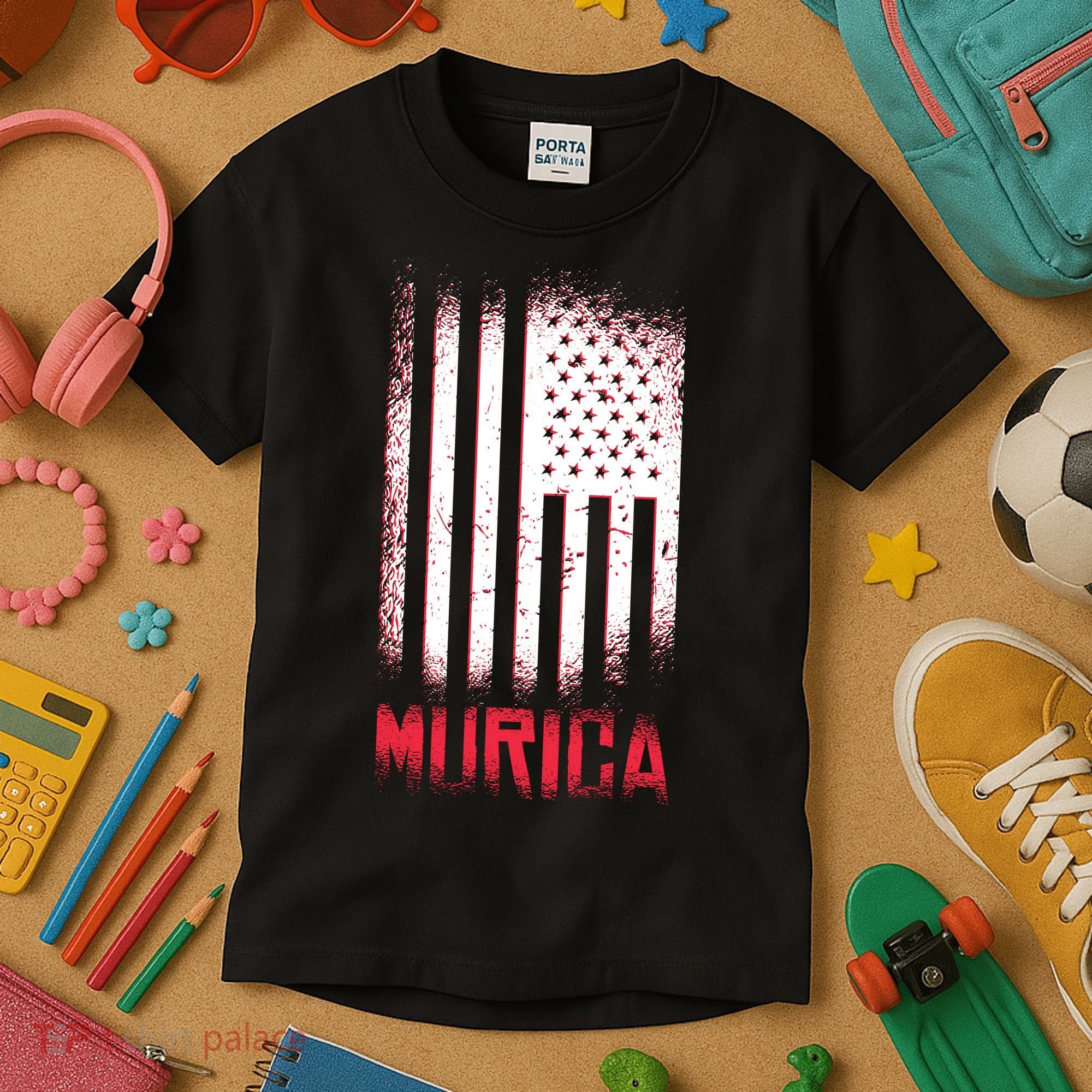 Murica American Flag Patriotic Kids T-Shirt