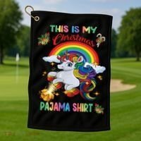 Magical Unicorn Squad This Is My Christmas Pajama Gift Golf Towel thumb 1