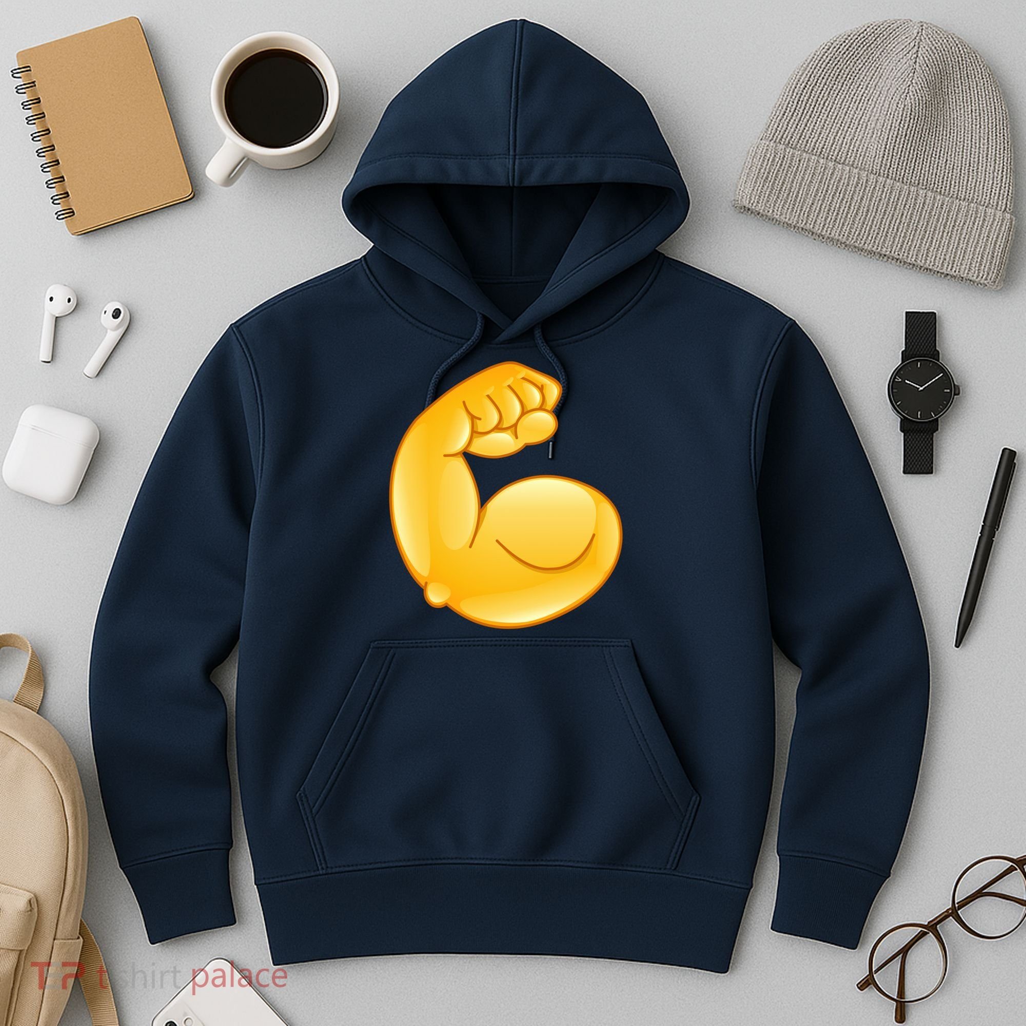 Muscle Strong Arm Flex Emoji Hoodie