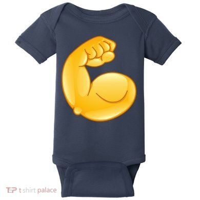 Muscle Strong Arm Flex Emoji Baby Bodysuit