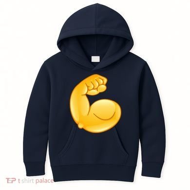 Muscle Strong Arm Flex Emoji Kids Hoodie
