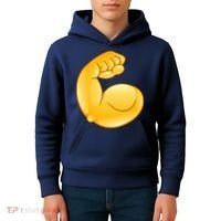 Muscle Strong Arm Flex Emoji Kids Hoodie thumb 4