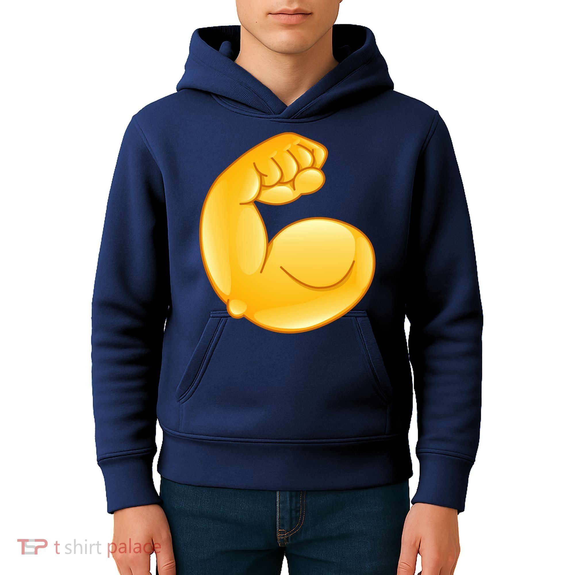 Muscle Strong Arm Flex Emoji Kids Hoodie