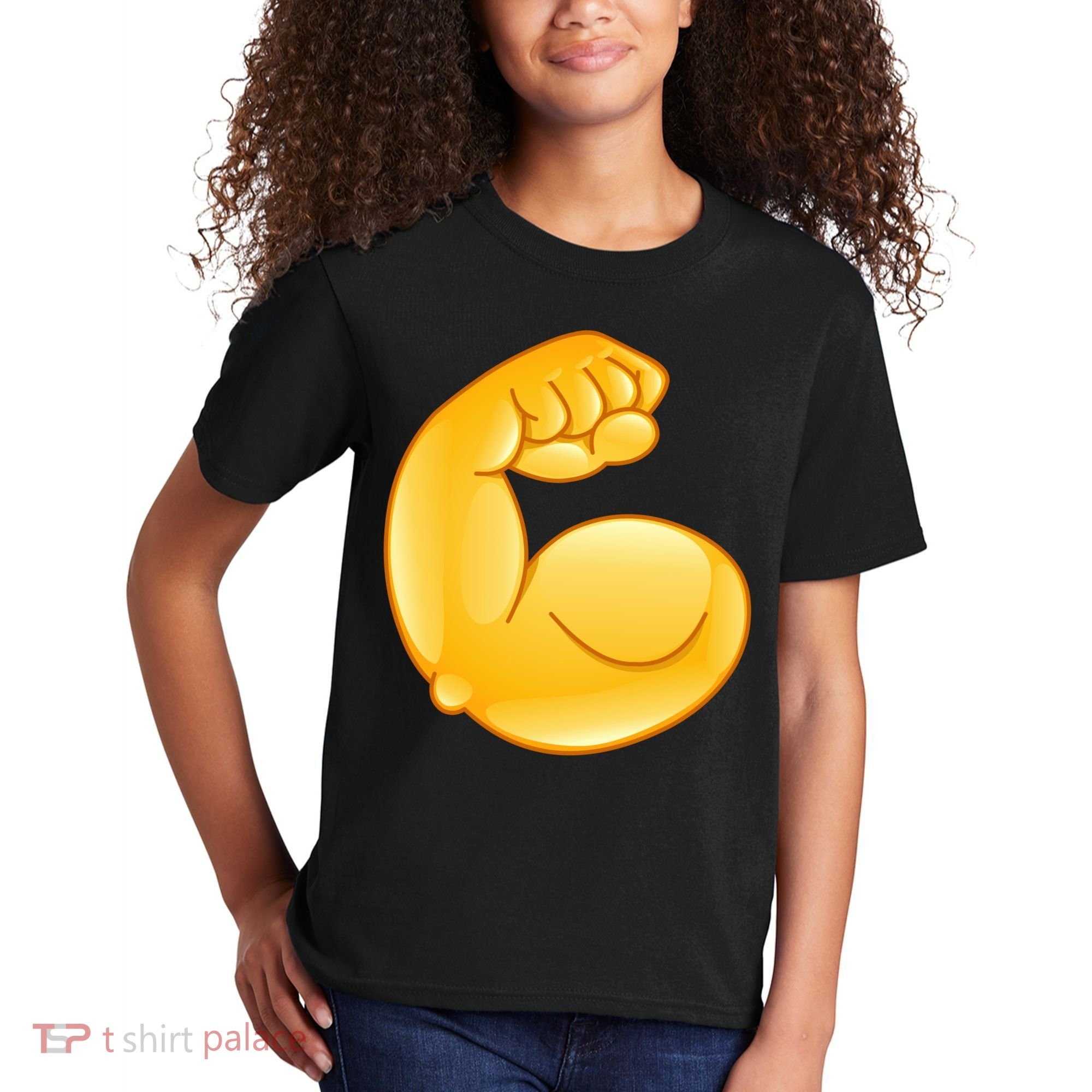 Muscle Strong Arm Flex Emoji Kids T-Shirt
