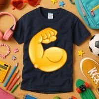 Muscle Strong Arm Flex Emoji Kids T-Shirt thumb 3