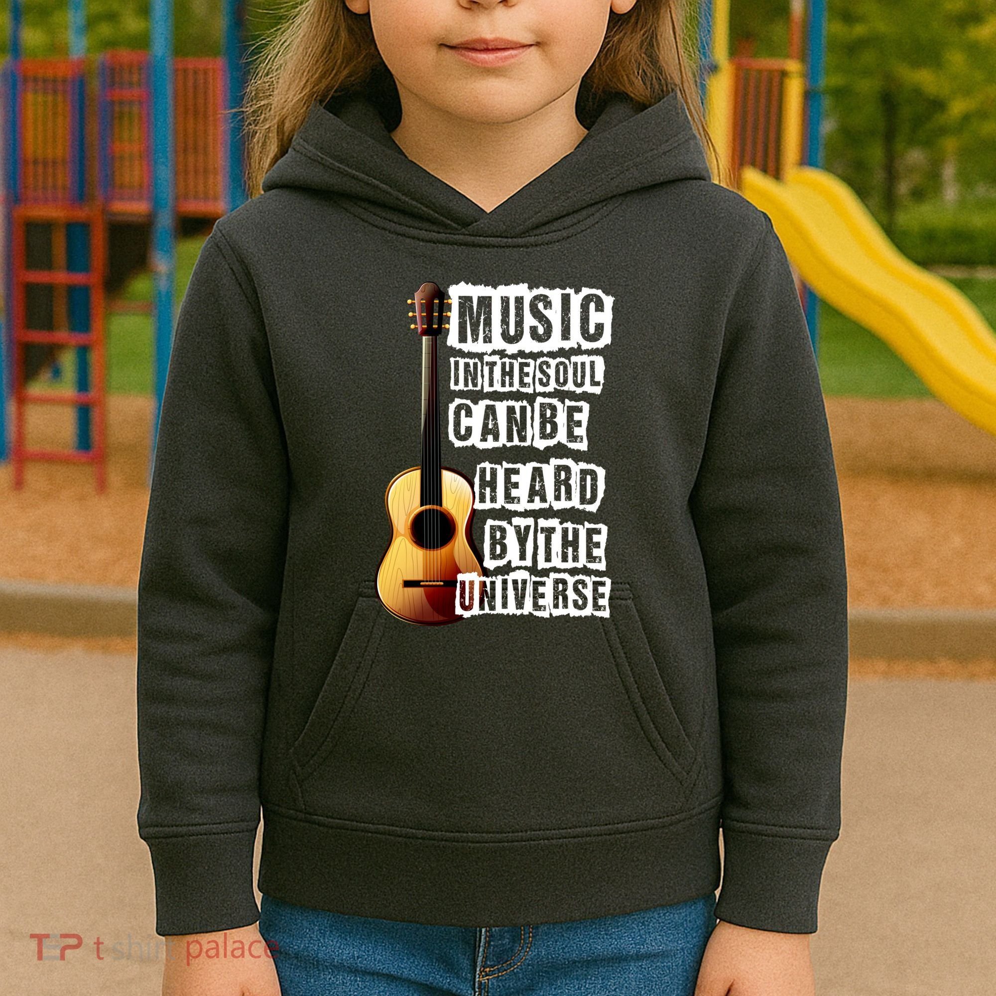 Music In The Soul Can Be Heard By The Universe Guitar Kids Hoodie