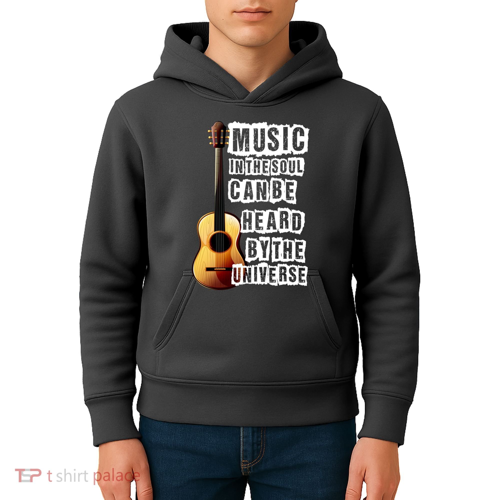 Music In The Soul Can Be Heard By The Universe Guitar Kids Hoodie