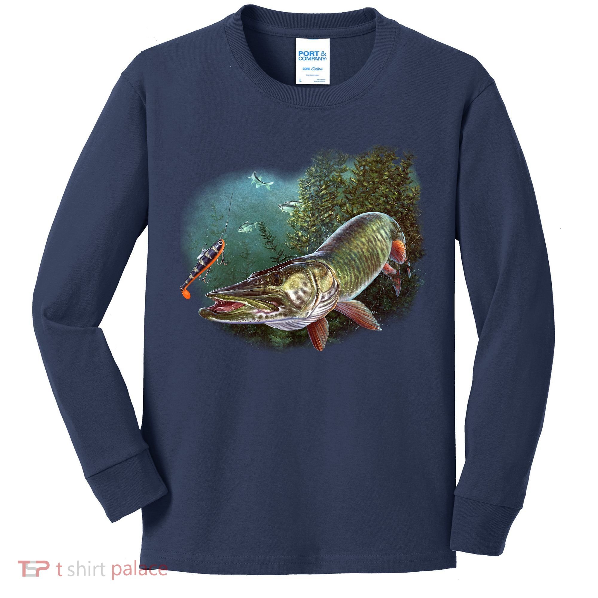 Musky Chase Fishing Kids Long Sleeve Shirt