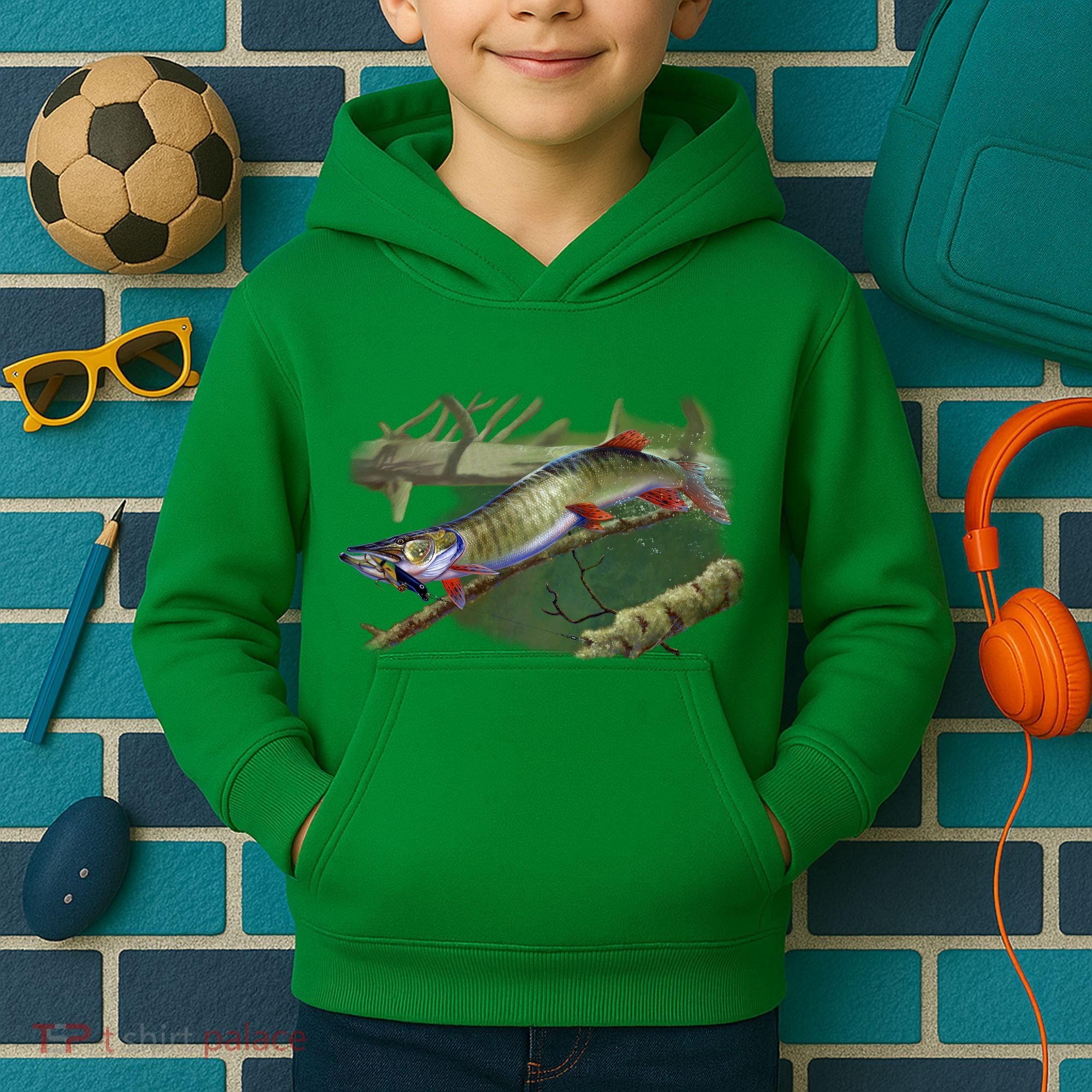 Musky Escape Route Fishing Kids Hoodie