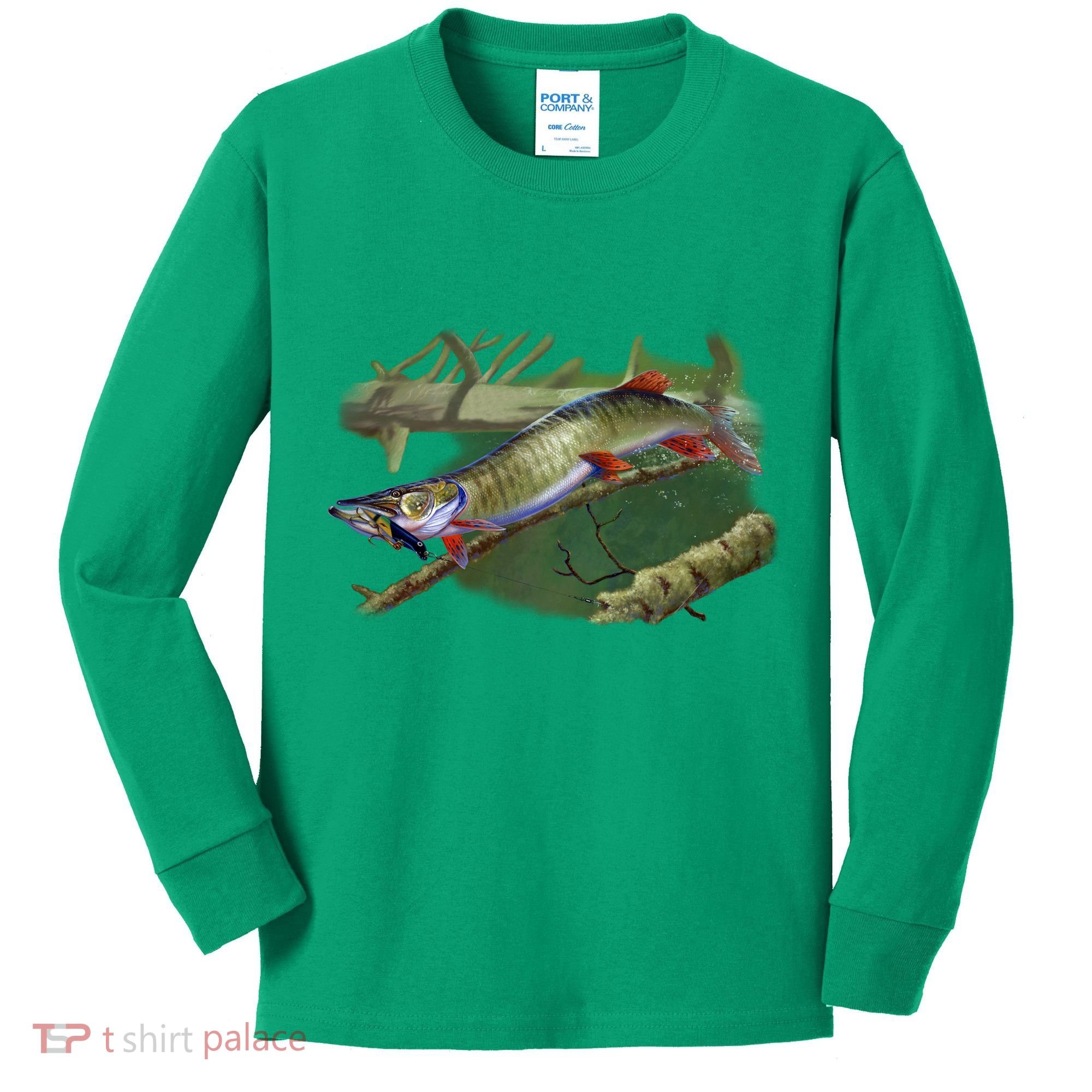 Musky Escape Route Fishing Kids Long Sleeve Shirt