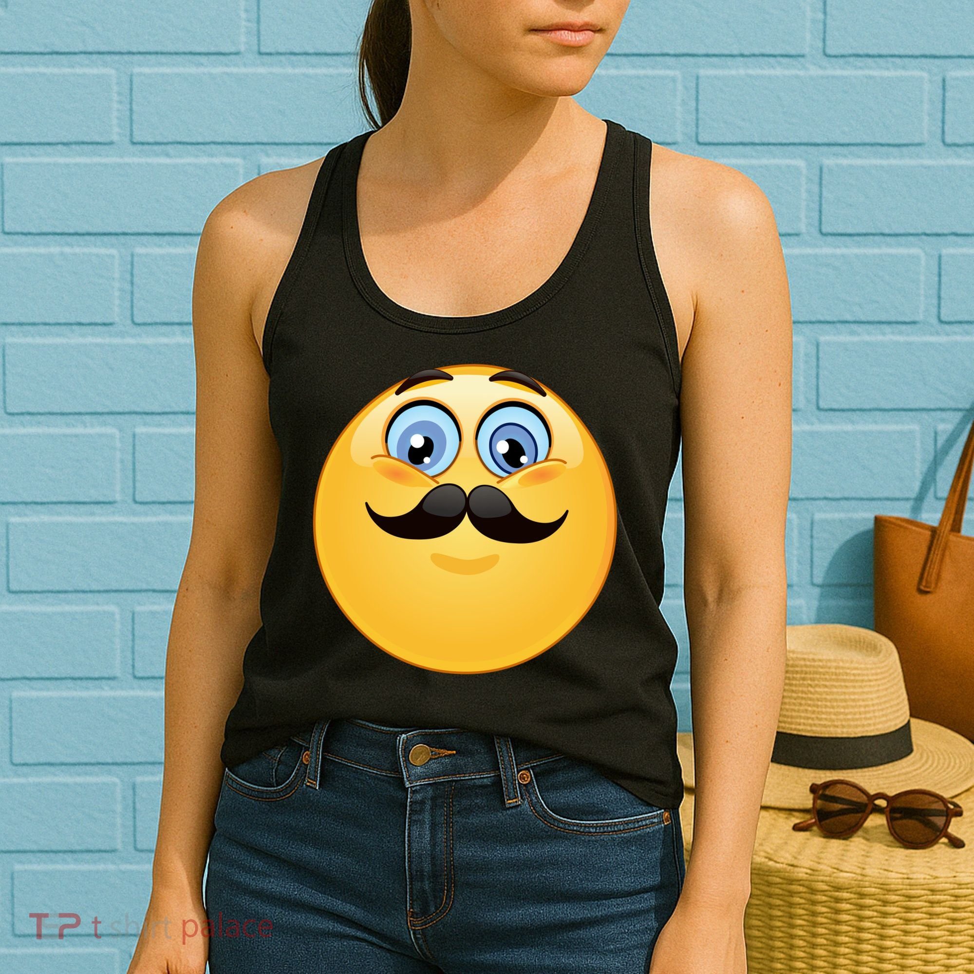 Mustache Emoji Smiley Face Women's Tank Top